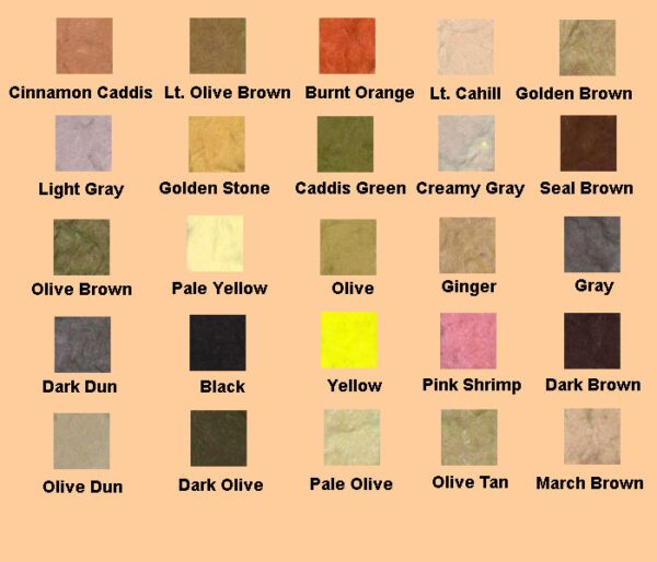 A color chart of different colors and their names.