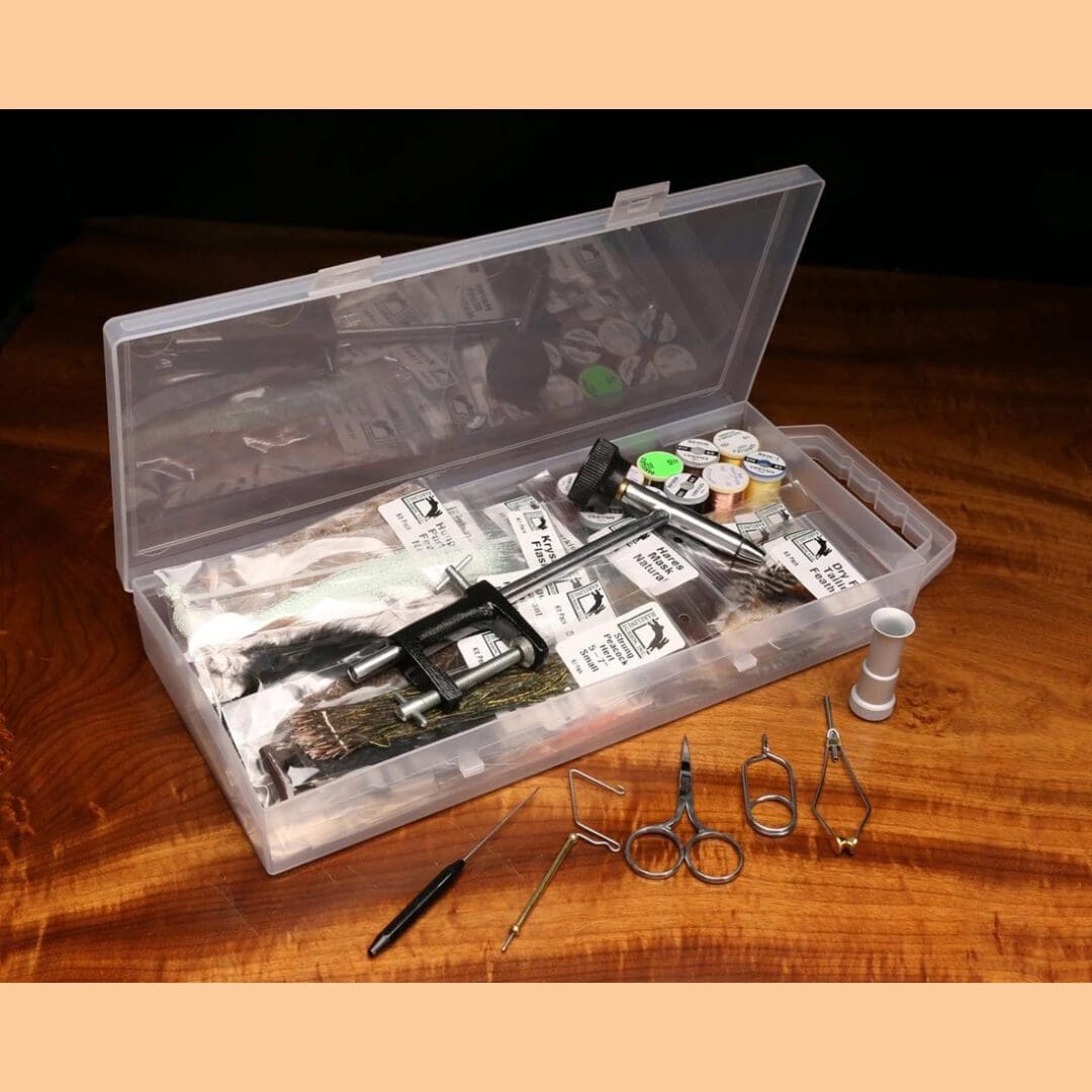 Hareline Fly Tying Material Kit with Economy Tools and Vise