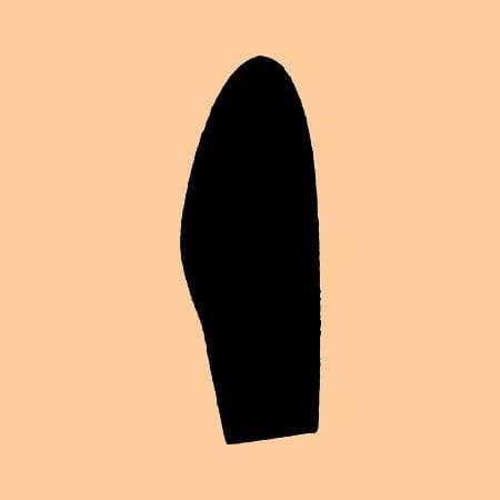 Black shoe sole silhouette on a beige background.