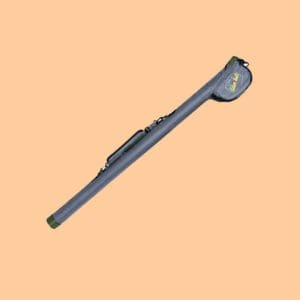 A gray metal detector with a yellow indicator on a peach background.