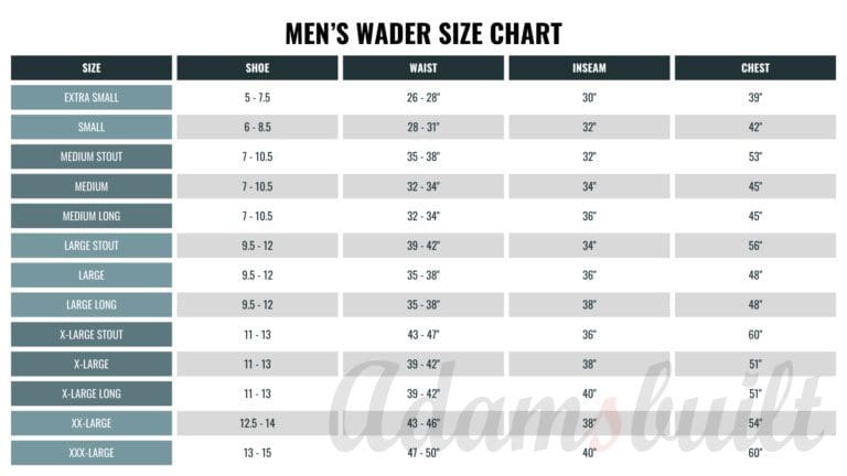 Truckee Z Wader Size Chart