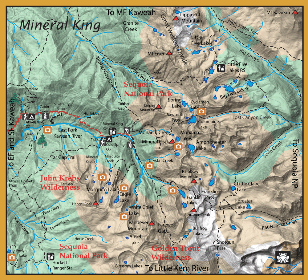 Topographic map of Sequoia National Park region with trails, lakes, and wilderness areas labeled.”